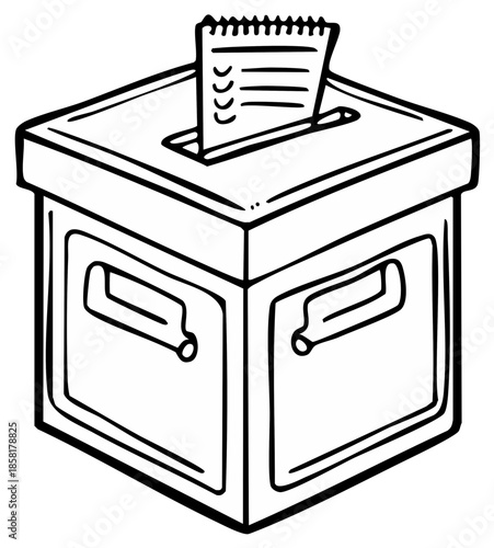 Drawing of a ballot box with a paper ballot inserted