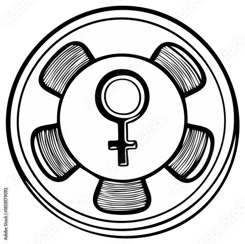 Female Symbol inside Gear Wheel - Feminist Icon with Machinery Theme, Gender Equality Concept