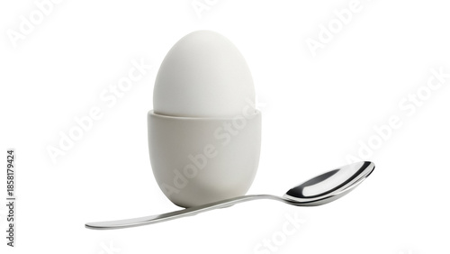 Soft boiled egg in egg cup with spoon isolated PNG, breakfast food on transparent background for healthy eating and recipe design