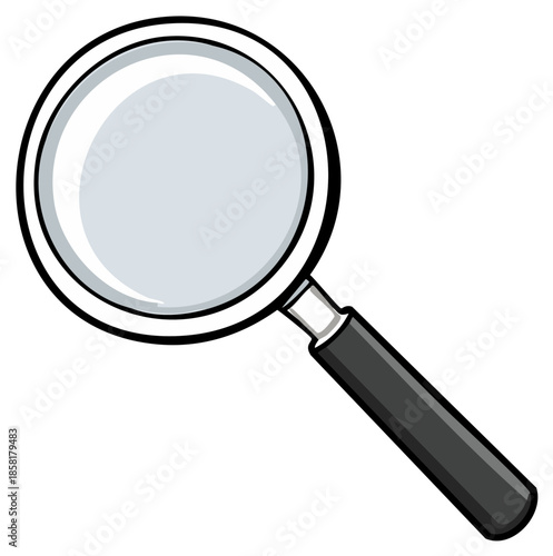 Magnifying glass with black handle on a white background for exploring details and research