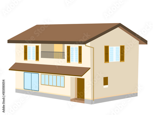 2階建ての一般的な住宅のイラスト / Illustration of a Typical Two-Story House