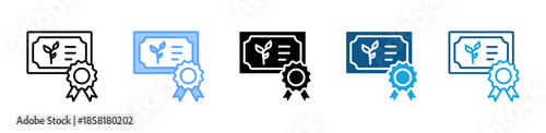 Green Certification icon set multiple style collection