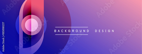 Abstract gradient background. Circles overlap creating dynamic visual effect. Purple, blue, pink hues dominate composition. Modern design element.