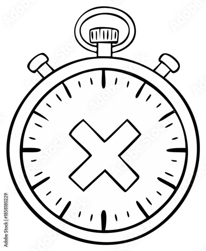 Stopwatch Icon with a Cross Symbol Indicating Cancellation, Deadline, or Failure
