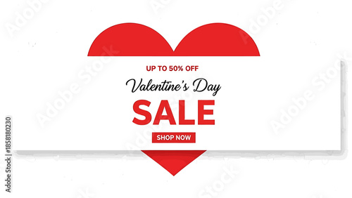 Valentine's Day sale banner with up to 50% off shopping offer