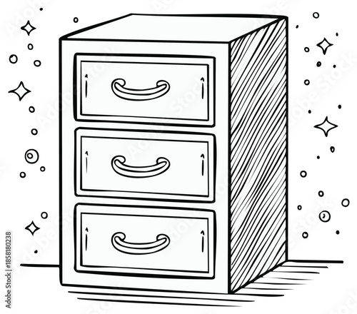 Drawn illustration of a three drawer file cabinet with stars