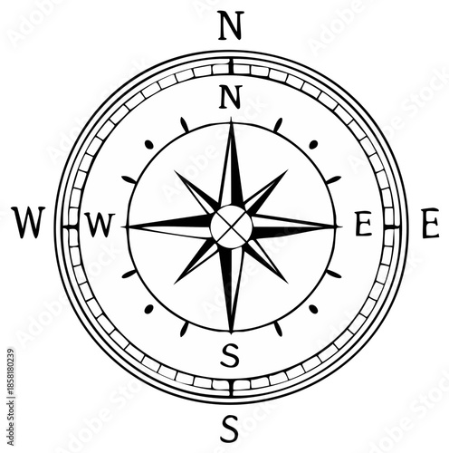 Classic Compass Rose With North South East and West Directions