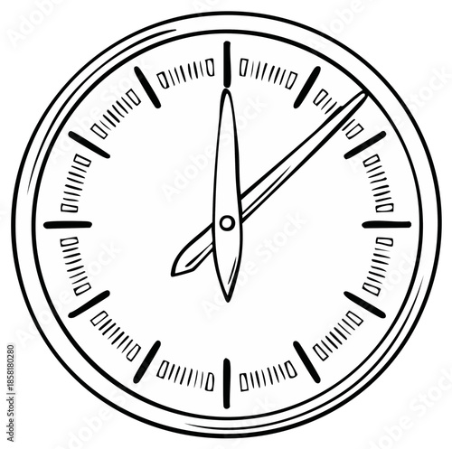Black and White Hand Drawn Wall Clock Illustration Time Measurement Concept