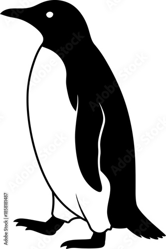 Minimalist Black and White Penguin Silhouette Vector Illustration Isolated on White Background sea animal