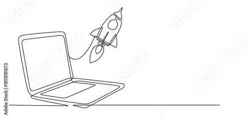 Continuous Line Icons of Launch and Growth for Startup Interfaces, Innovation Tools and Technology Apps