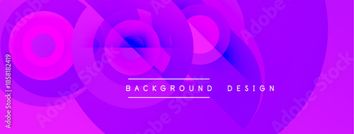 Abstract purple design features overlapping circles. Gradient shades create dynamic visual effect. Text reads background design.