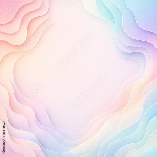Pastel Paper-Cut Wave Background with Soft Gradient Layers and Copy Space.