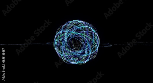 Abstract Light Trails Sphere on Black Background