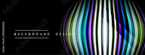 Abstract lines create vibrant visual effect. Dark background emphasizes colorful, flowing design elements. Modern aesthetic.