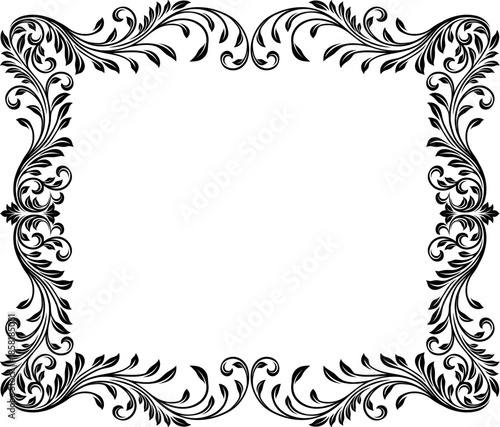 A filigree heraldic crest motif floral pattern border frame. Original design in a vintage style.