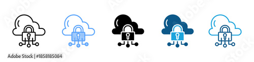 Secure Cloud icon set multiple style collection