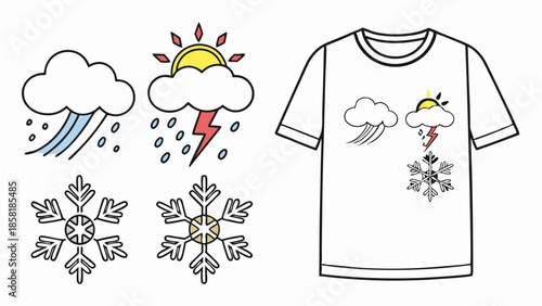 Weather Icons Set for T-Shirt Design Template Custom Apparel Printing Seasonal Forecast Graphics