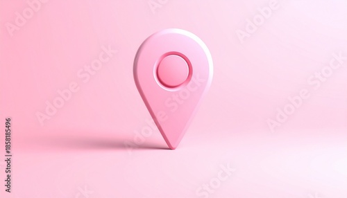 “3D pink location pin icon with circular center on monochromatic pink background”
