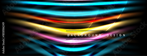 Abstract colorful lines create dynamic background. Bright hues blend, forming flowing shapes, modern design element.