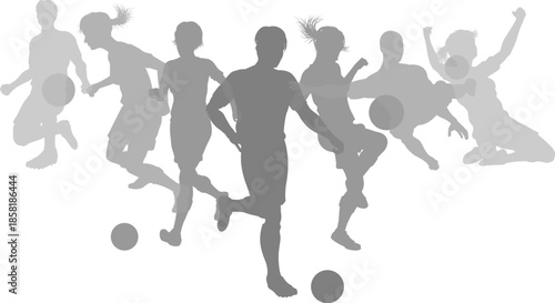 Soccer football player male and female silhouette outlines men and women group