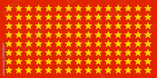 A vibrant red flag densely populated with numerous golden five pointed stars