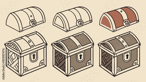 Isometric Treasure Chests Vector Set Game Assets Fantasy Adventure Icons Collection for Discovery and Wealth