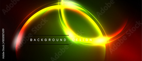Bright neon curves create abstract background. Vivid colors blend, forming dynamic visual effect. Text reads background design.