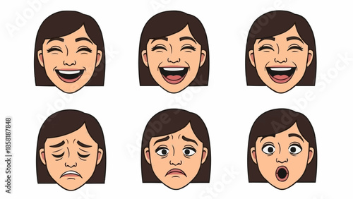 Collection of cartoon faces showing different emotions like joy and sadness.