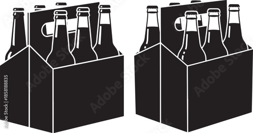 Two sixpacks of beer bottles silhouettes