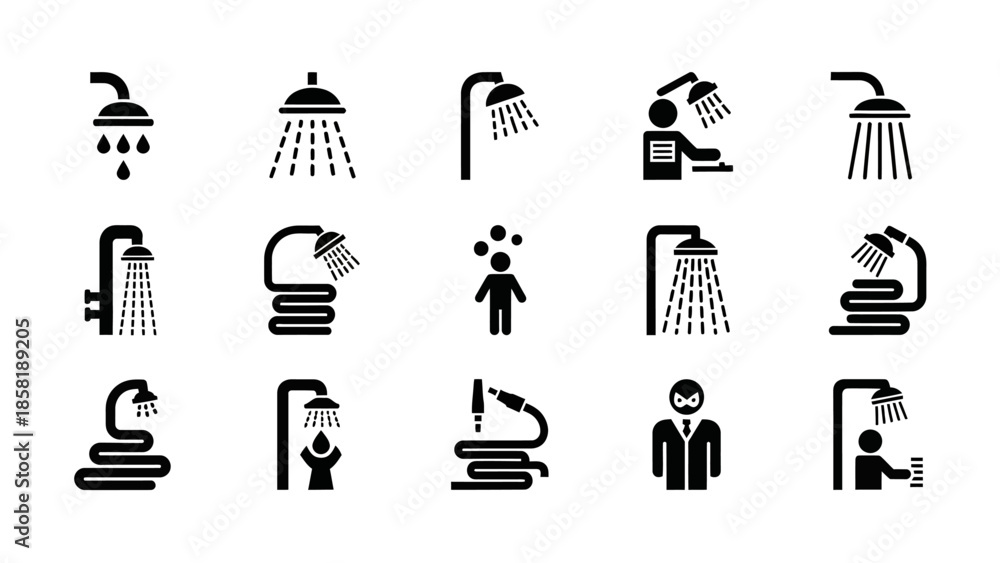 Αυτοκόλλητο Black icons of shower heads.