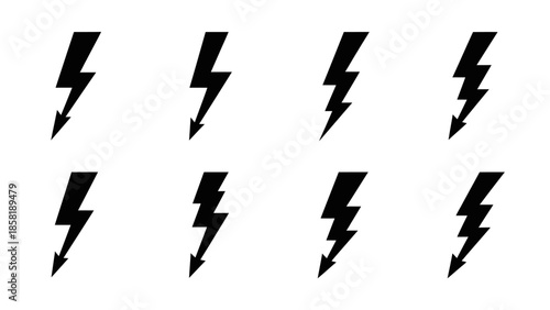 Collection of black lightning bolt icons.