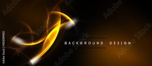 Abstract golden lines flow across dark background. Elegant design evokes energy, motion, sophistication. Simple text labels composition.