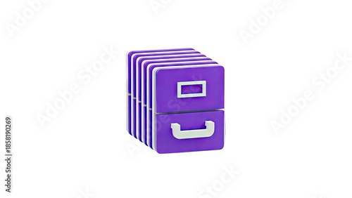 3D Purple Filing Cabinet Icon on White Background