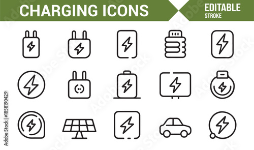 Electric charging devices and energy line icons