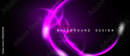 Abstract purple light curves over black background. Modern design element, vibrant energy radiates from central point.