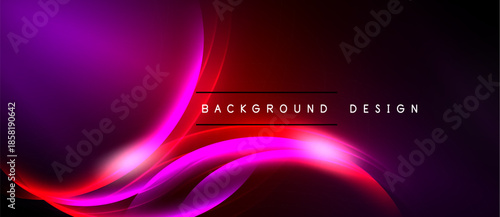 Abstract vibrant background. Red, purple hues blend smoothly. Dynamic curves create modern visual impact. Elegant design element.