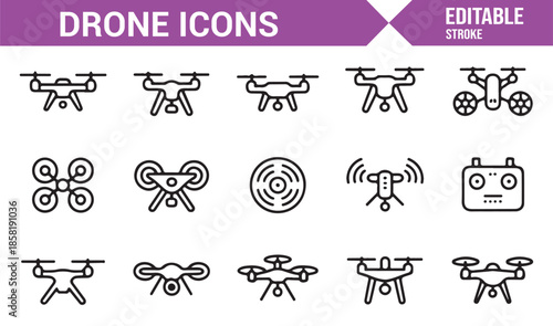 Drone technology and aerial camera icons