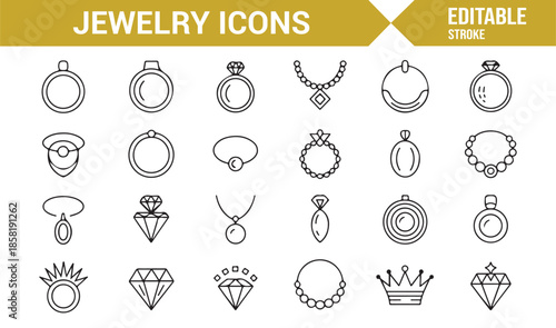 Jewelry design and luxury accessories line icons