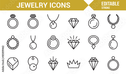 Jewelry shop and boutique line icon set