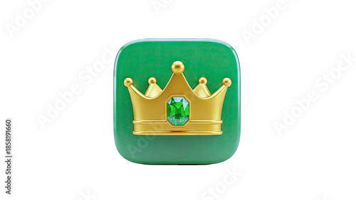 Golden Crown on Green Square - Icon Design