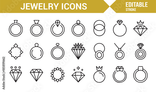 Jewelry and fashion accessories line icon set