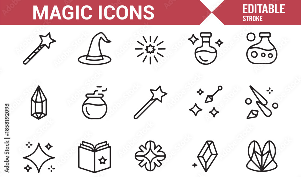 Fototapeta premium Fantasy magic and mystical outline icons