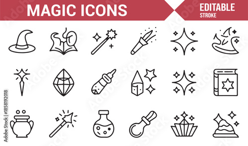 Wizard tools and enchantment line icons