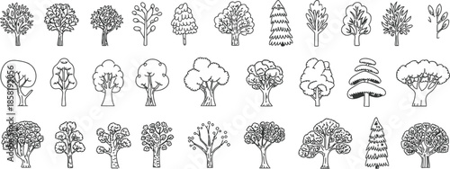 Adobe Illustrator Artwork Minimalist landscape with  trees  on transparent background
