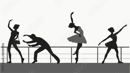 Silhouettes of Elegant Ballet Dancers and Businessman on Stage Dynamic Performance Art and Corporate Drama Tension