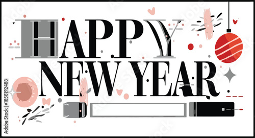 Black Happy New Year card with bold new sale text illustration