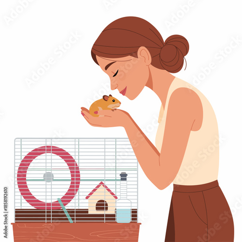 A young woman lovingly holds a hamster close to her face, highlighting the strong bond between pets and their owners in a warm and affectionate setting.