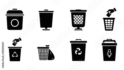 Black and white trash can icons.