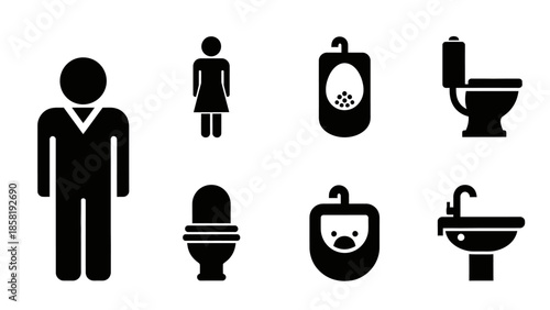 Black icons of bathroom symbols.
