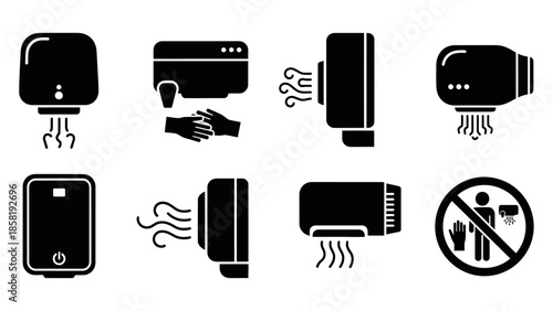Black icons of electronic devices heating.